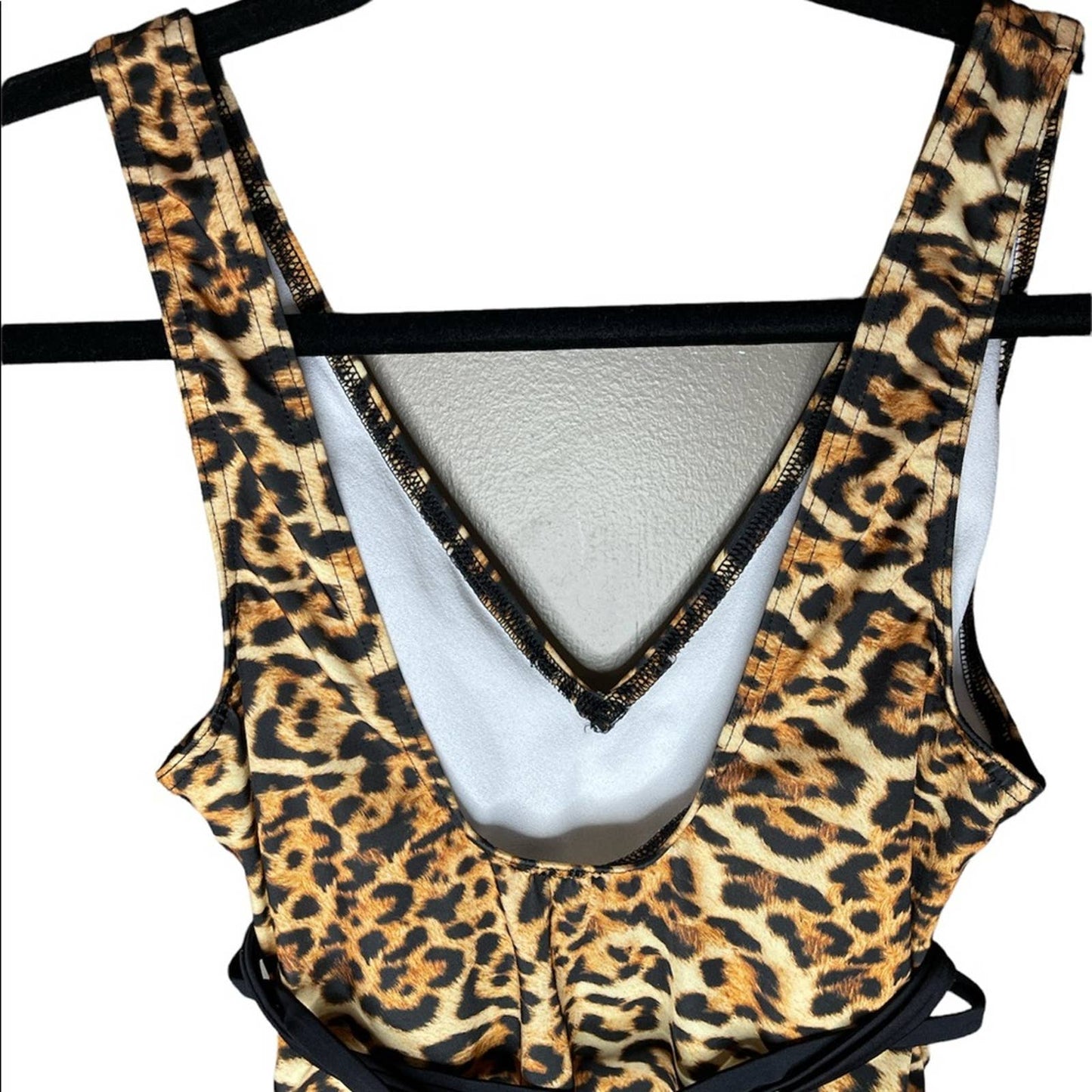 ASOS Leopard Print Black Belted One Piece Deep V Neck Bathing Suit Size 6