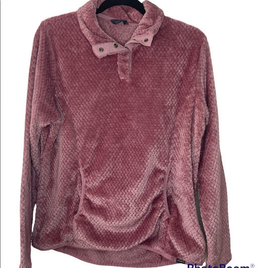 Eddie Bauer Long Sleeve Quarter Button Up Sweatshirt Pullover Pink Fleece| XL