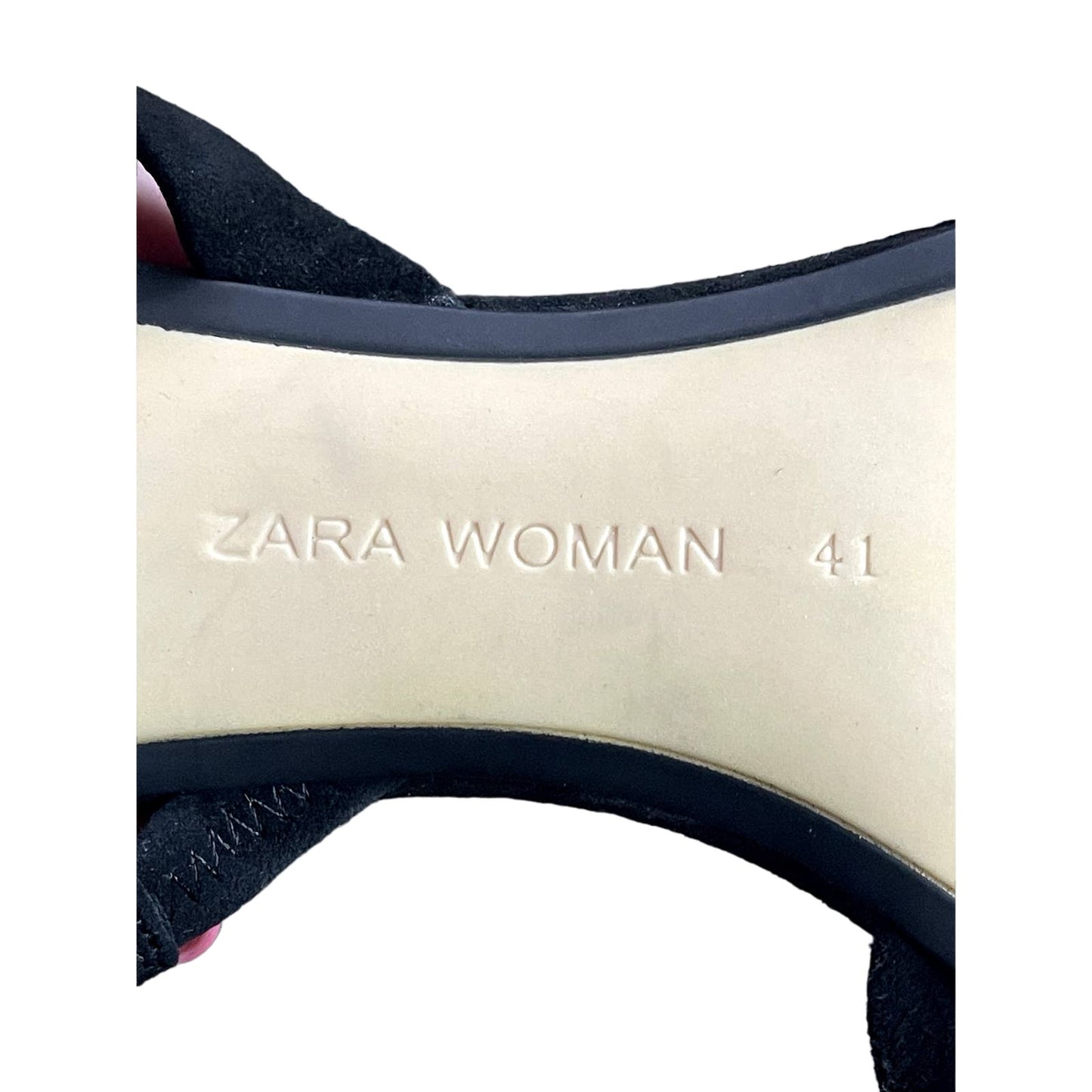 Zara D'orsay Black Red Ruffle Suede Pointed Toe Block Slingback Heel Size 41