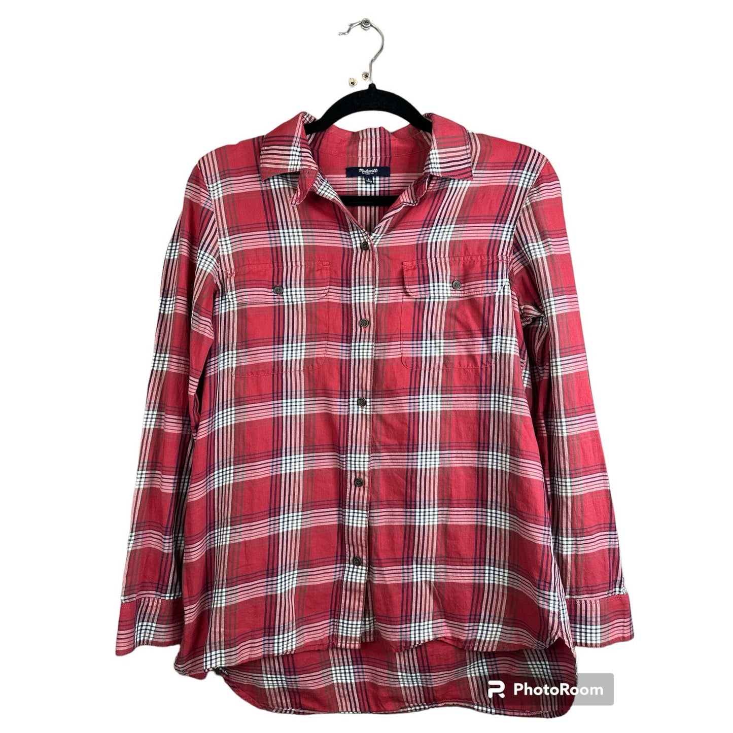 Madewell Ex-Boyfriend Long Sleeve Button Down Flannel Plaid Blouse Size Small
