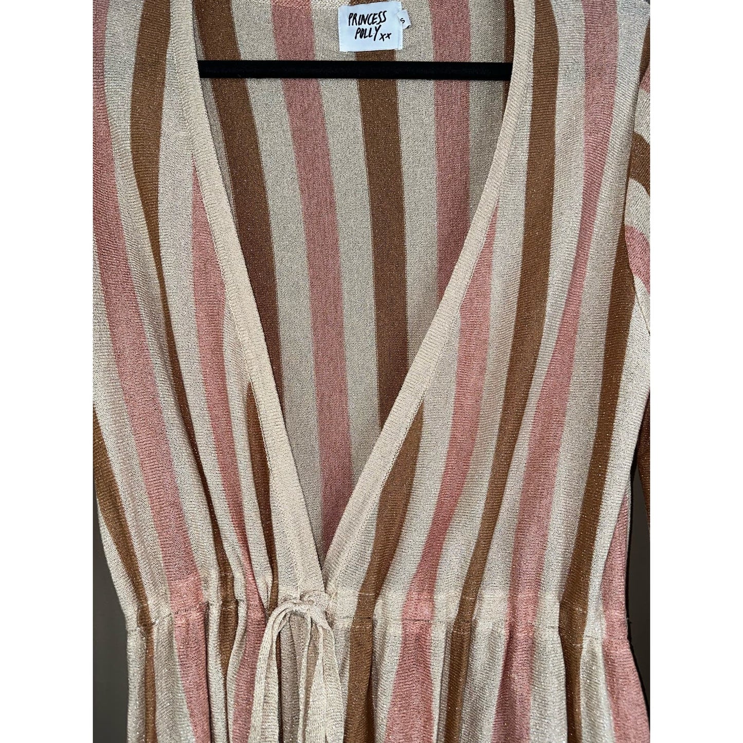 Princess Polly Long Sleeve Wrap Pink Brown Sparkly Dress Size XS/S