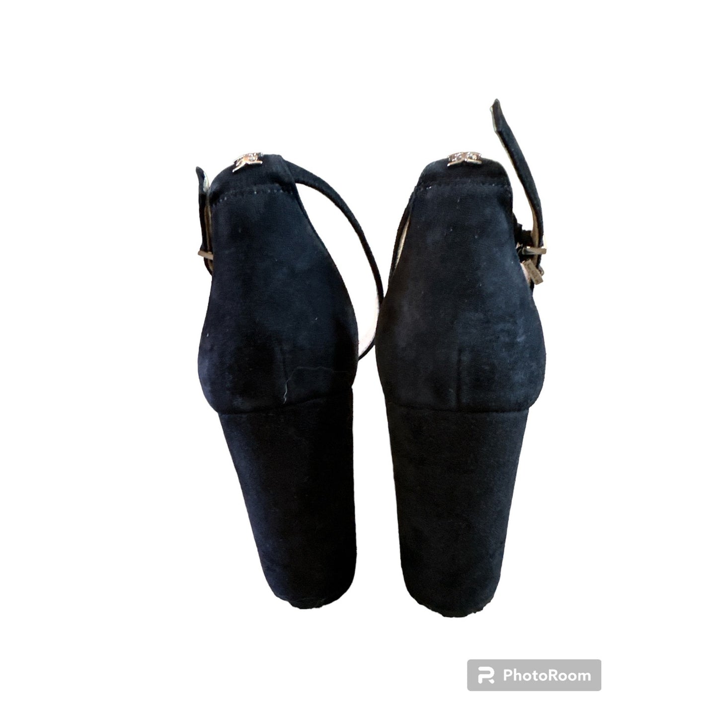 Sam Edelman Synthia Suede Chunky Heel Slip On Sandal Black Strap Heels Size 8.5