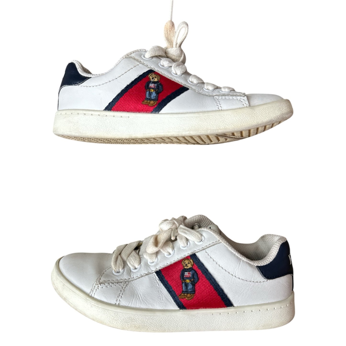 Boy’s Polo Quilton Bear White Red Blue Leather Lace Up Trainers Sneakers Size 13