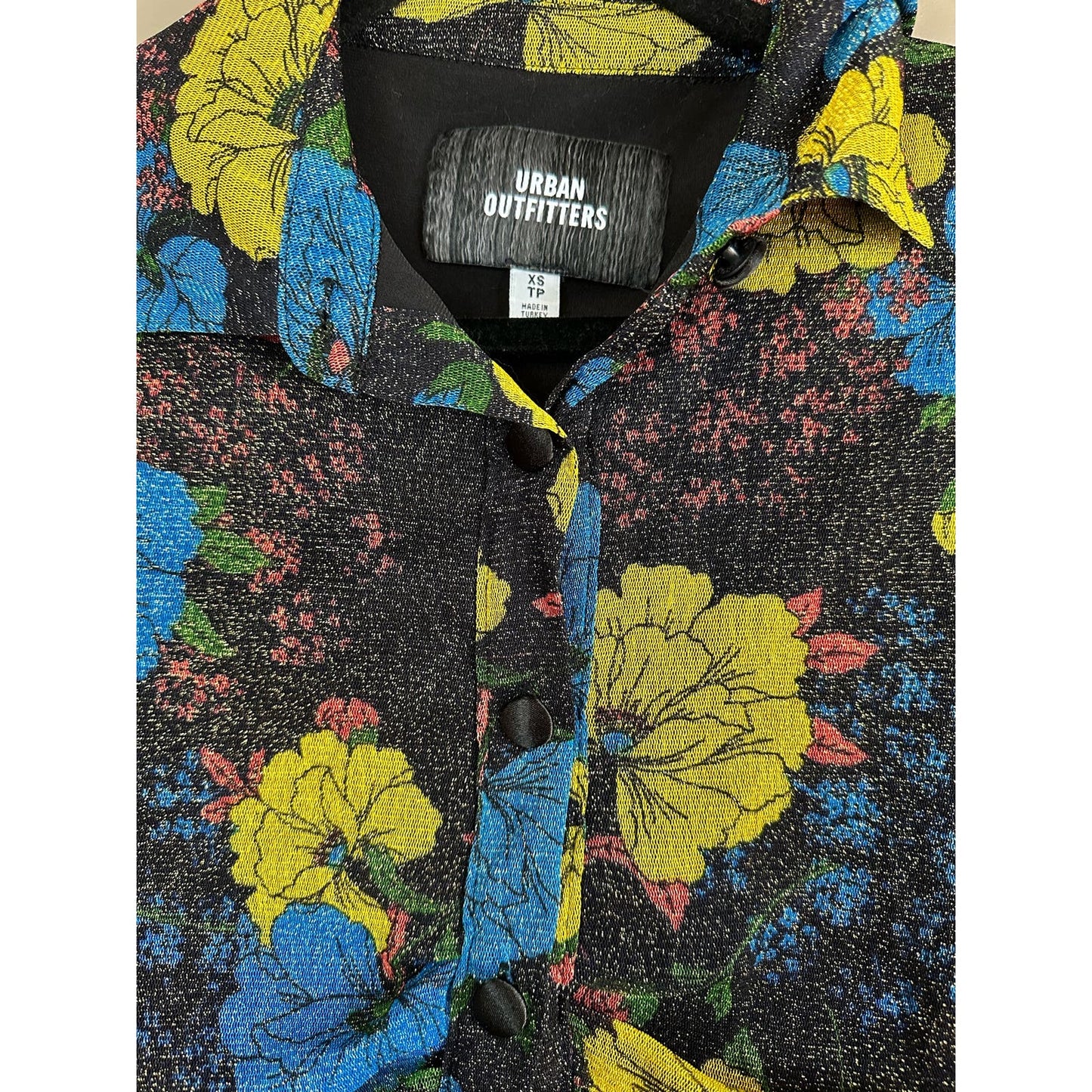 Urban Outfitters Long Sleeve Floral Print Black Bodycon Scrunch Dress Size XS
