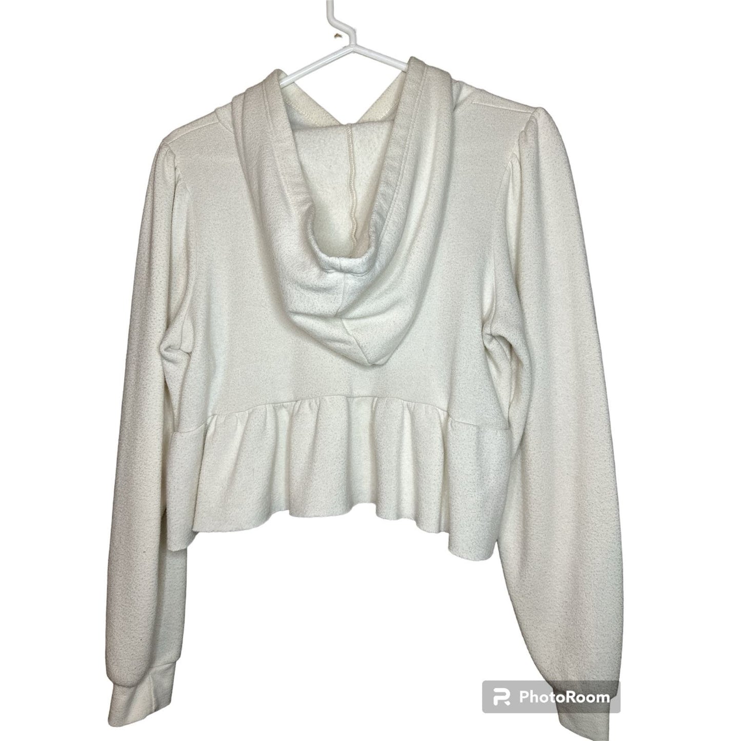 Urban Outfitters Project Social T White Long Sleeve Peplum Cropped Hoodie Size M