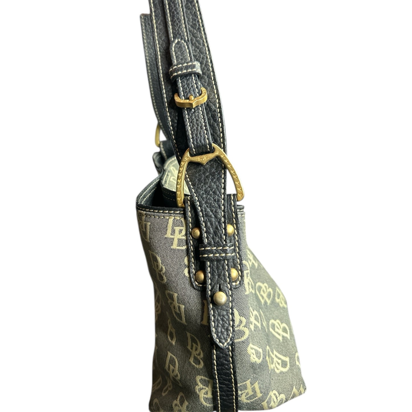 Dooney & Burke Signature Monogrammed Pattern Canvas Hobo Shoulder Strap Purse