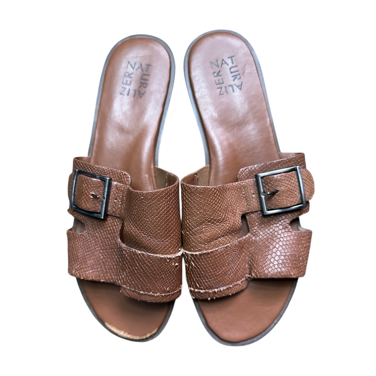 Naturalizer Faryn Brown Brazil Nut Leather Embossed Slip On Slide Sandal Size 10