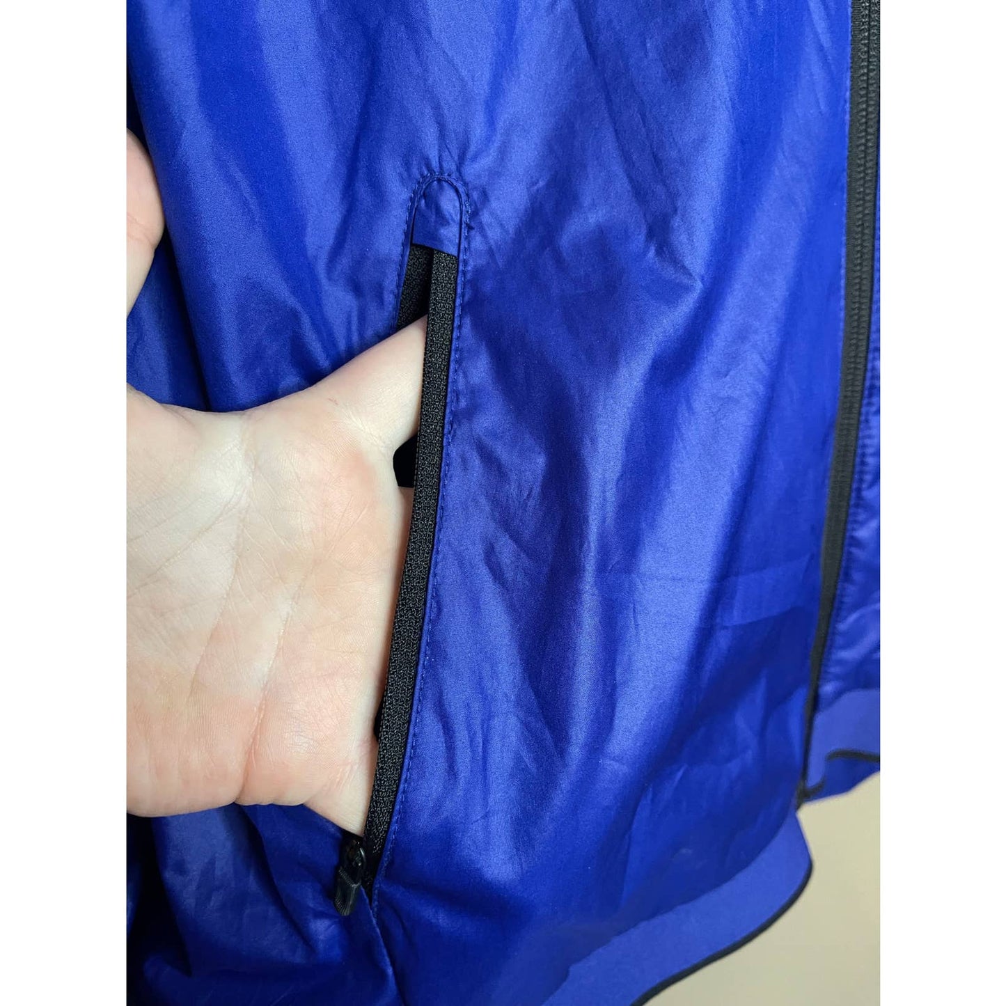 Nike Blue Long Sleeve Hooded Windbreaker Dry Fit Size M