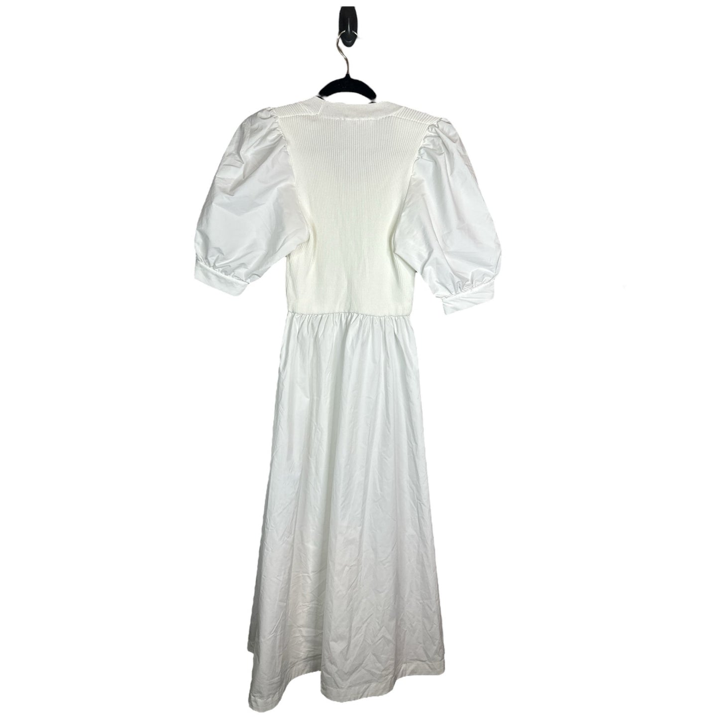 Zara NWOT White Short Puff Sleeve Scoop Neck Midi Fit Flare Dress Size Medium
