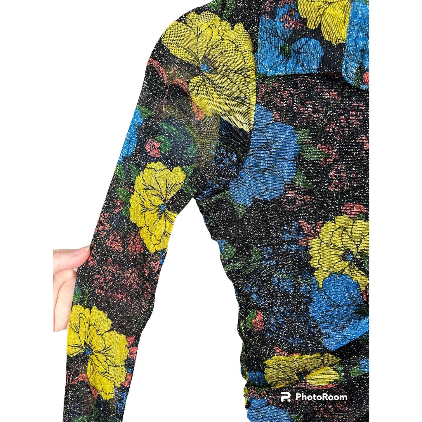 Urban Outfitters Long Sleeve Floral Print Black Bodycon Scrunch Dress Size XS