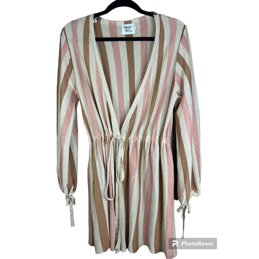 Princess Polly Long Sleeve Wrap Pink Brown Sparkly Dress Size XS/S