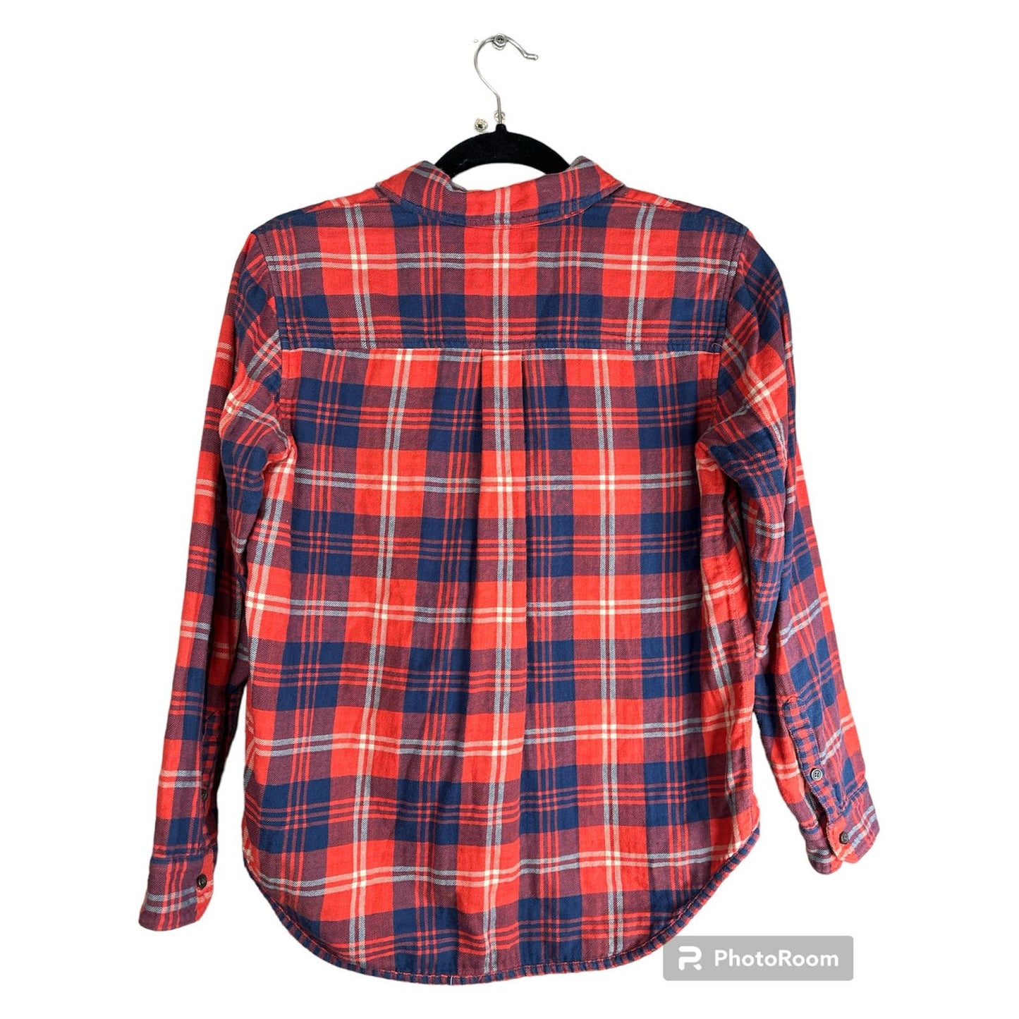 Madewell Orange Red Blue Long Sleeve Button Down Plaid Flannel Size XS