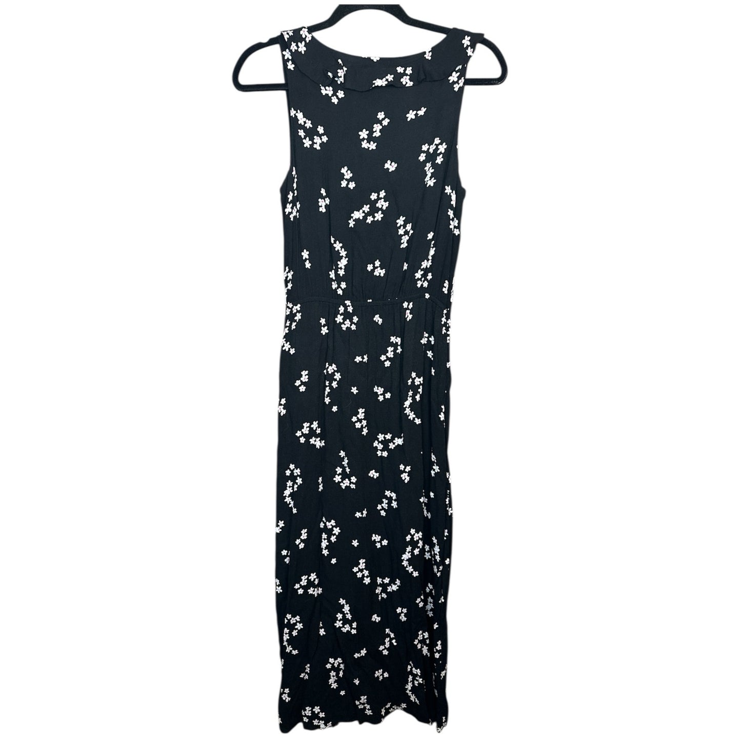 J Jill Black White V-Neck Floral Print Short Sleeve Side Slit Maxi Dress Size XS