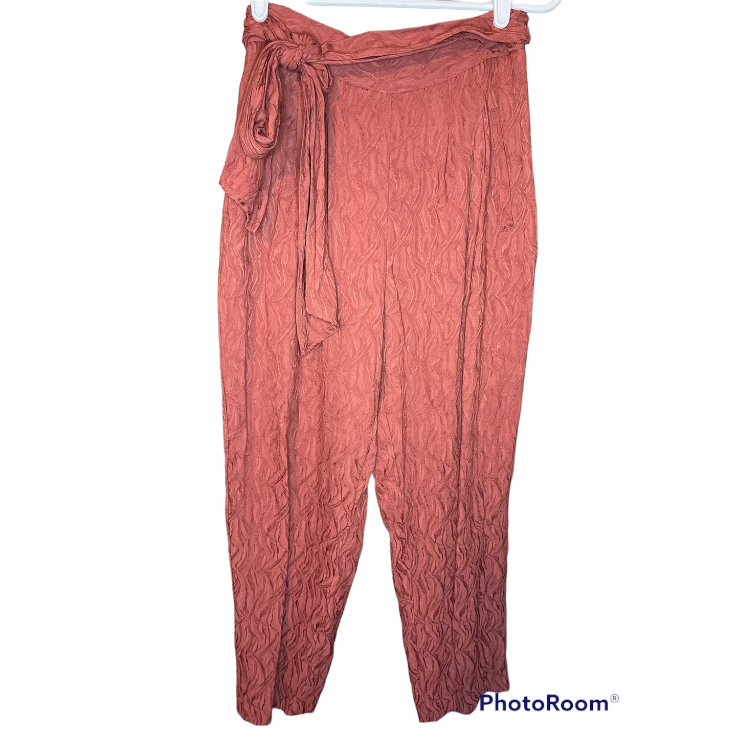 ETT:TWA By Anthropologie Tie Waist Rose Terrcotta Cropped Pull On Pants Size 4