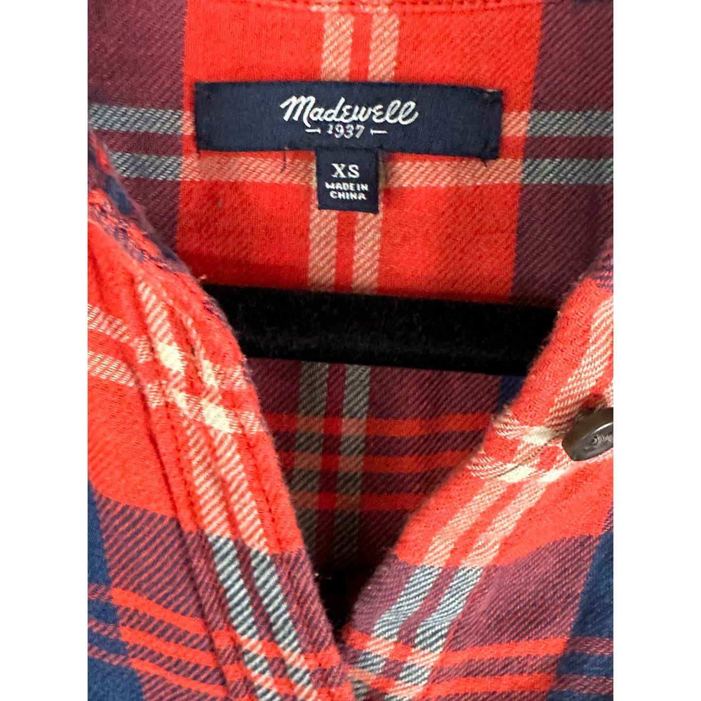 Madewell Orange Red Blue Long Sleeve Button Down Plaid Flannel Size XS