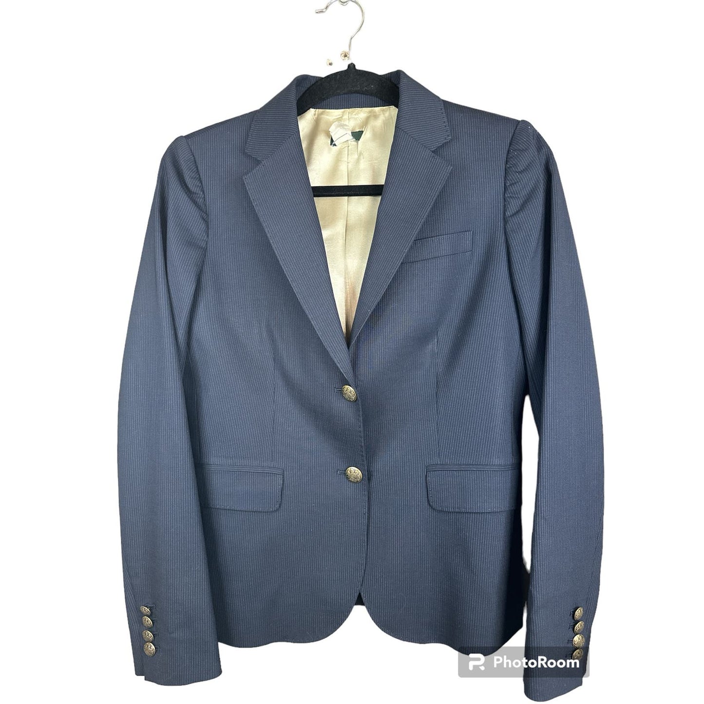 J. Crew Navy Blue Pinstripe Long Sleeve Blazer Wool Size 2