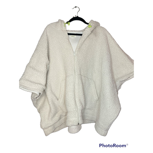 Offline By Aerie White Sherpa Zip Up Hooded Oversized Poncho Cape Size Medium