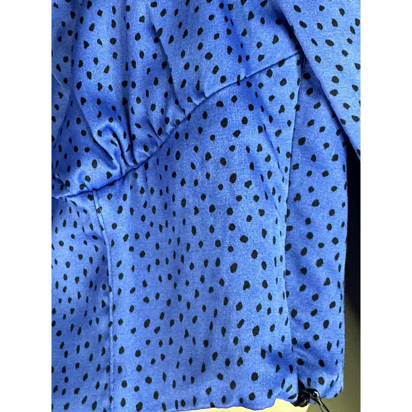 Zara Long Sleeve Dotted Blue Black Cropped Blouse Size Medium