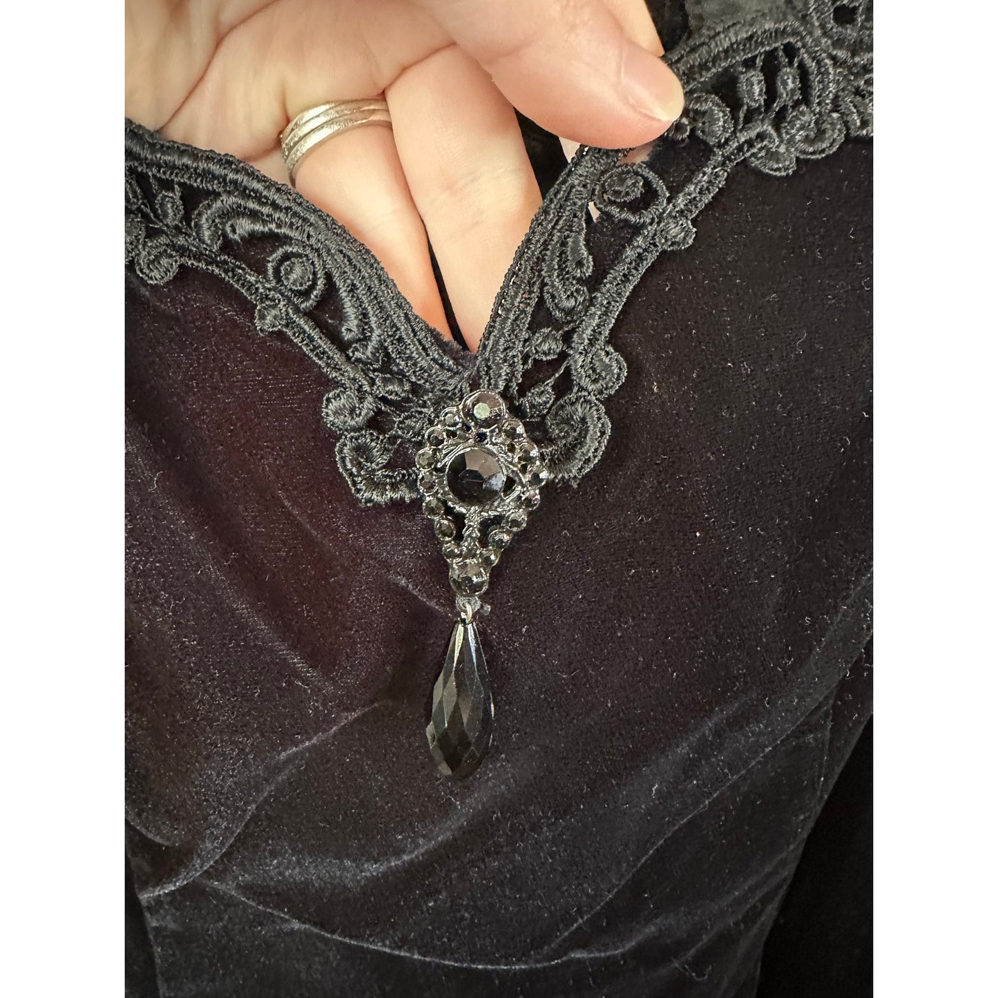 Vintage Scott McClintock Off Shoulder Velvet Lace Detail Black Mini Dress Size 6