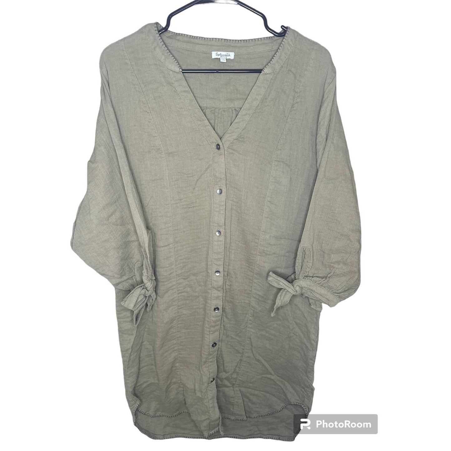 Splendid Green Half sleeve Button Down V Neck Dress Size Medium