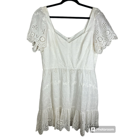 Gianni Bini White Short Puff Sleeve Off Shoulder Eyelet Detail Dress Size 12