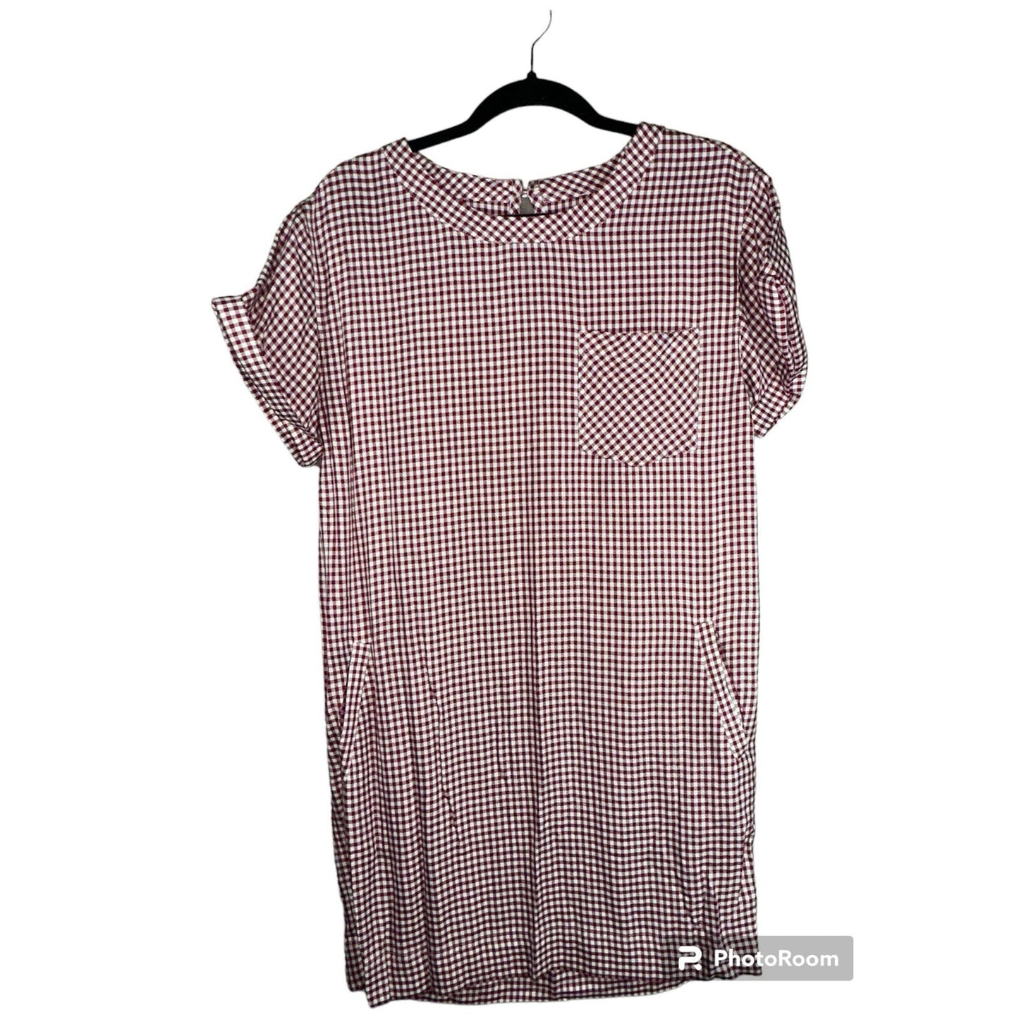 Madewell Red White Plaid Gingham Print Short Sleeve Shirt Dress Size Small
