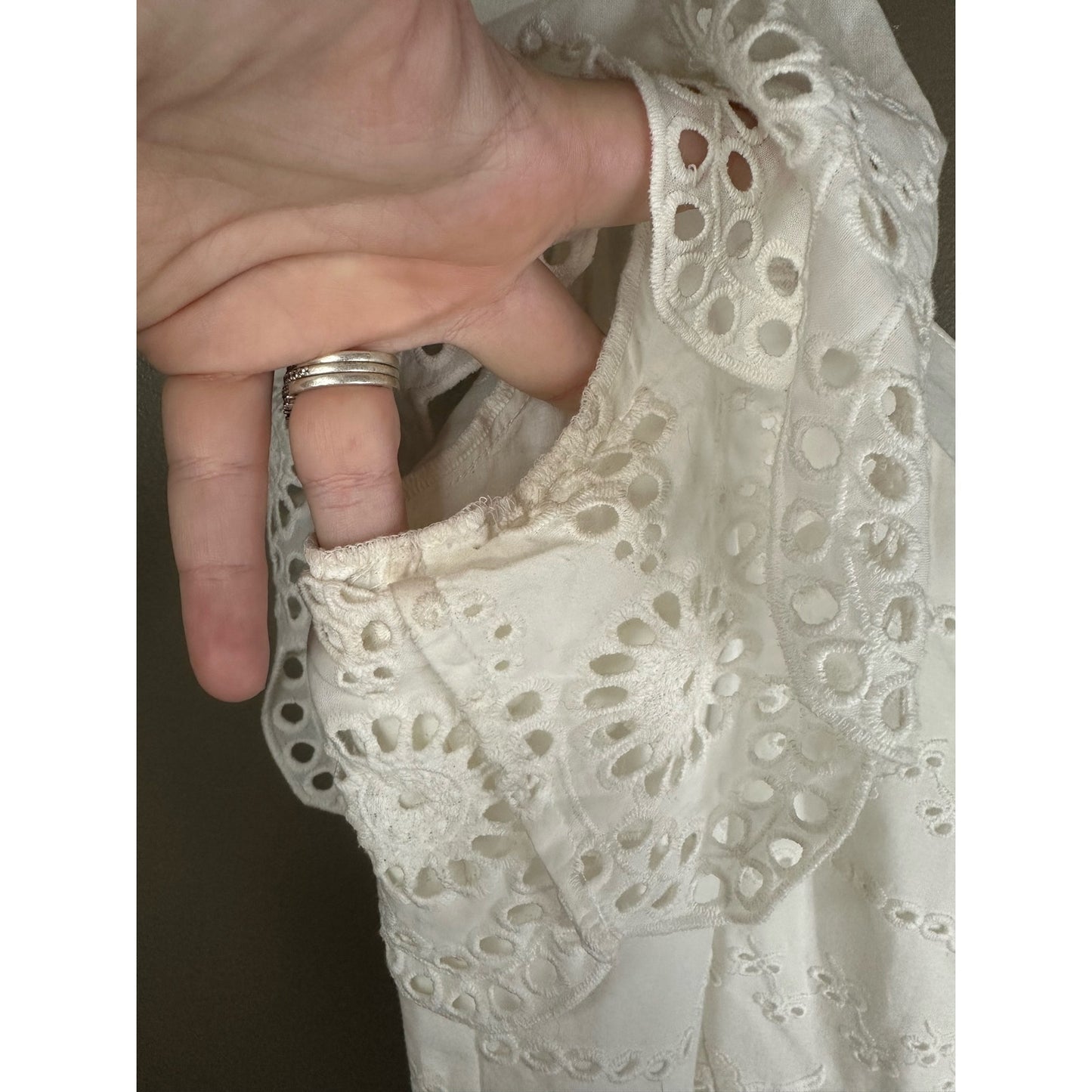 Gianni Bini White Short Puff Sleeve Off Shoulder Eyelet Detail Dress Size 12