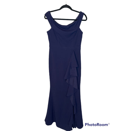 Lulu's Mila Navy Blue Ruffled Off Shoulder Maxi Formal Dress Size M