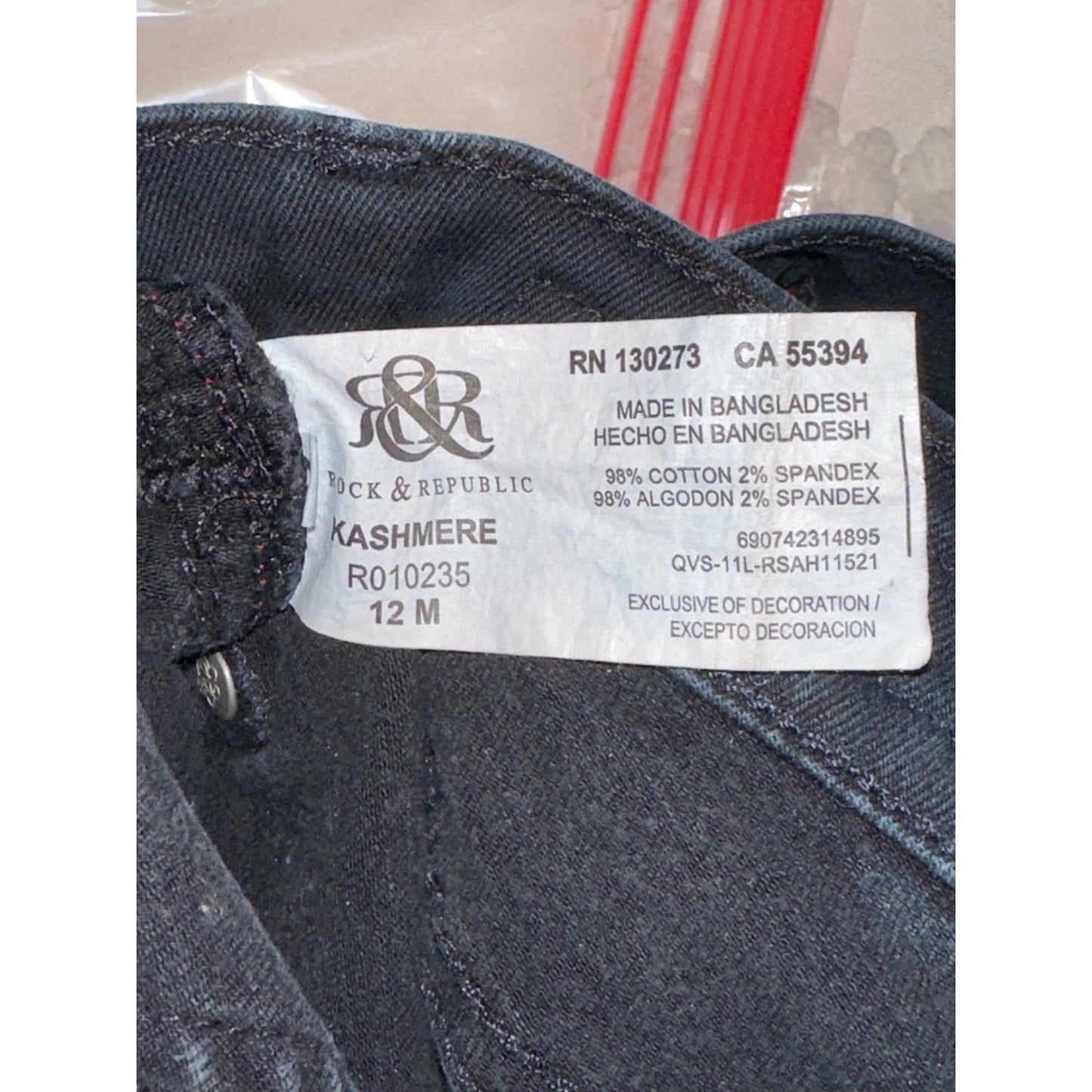Rock & Republic Black Dark Wash 'Kashmere' High Waisted Skinny Jeans Size 12