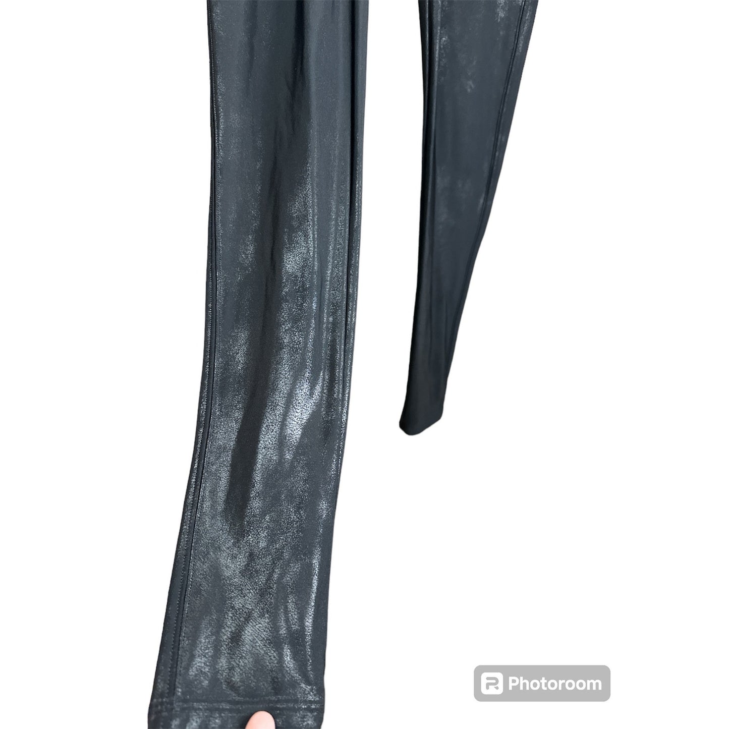 Spanx 'Faux Leather Leggings' Shimmery Sparkly Black Leggings Size Small Petite
