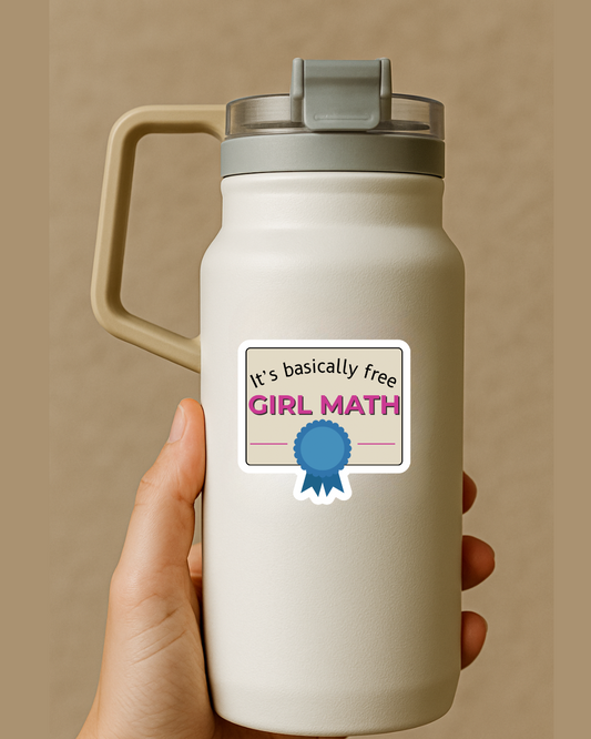 It's basically free; girl math' beige pink and bluesticker 