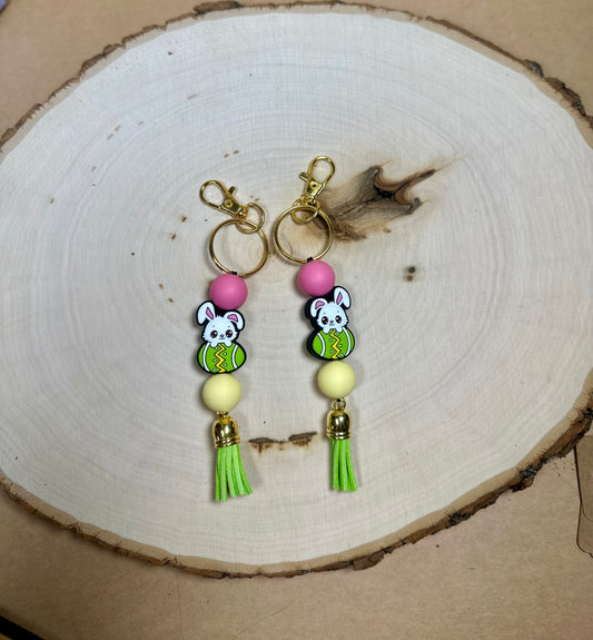 â¨Easter Collectionâ¨- Easter Bunny With Green Easter Egg Gold Hardware Green Tassel Keychain