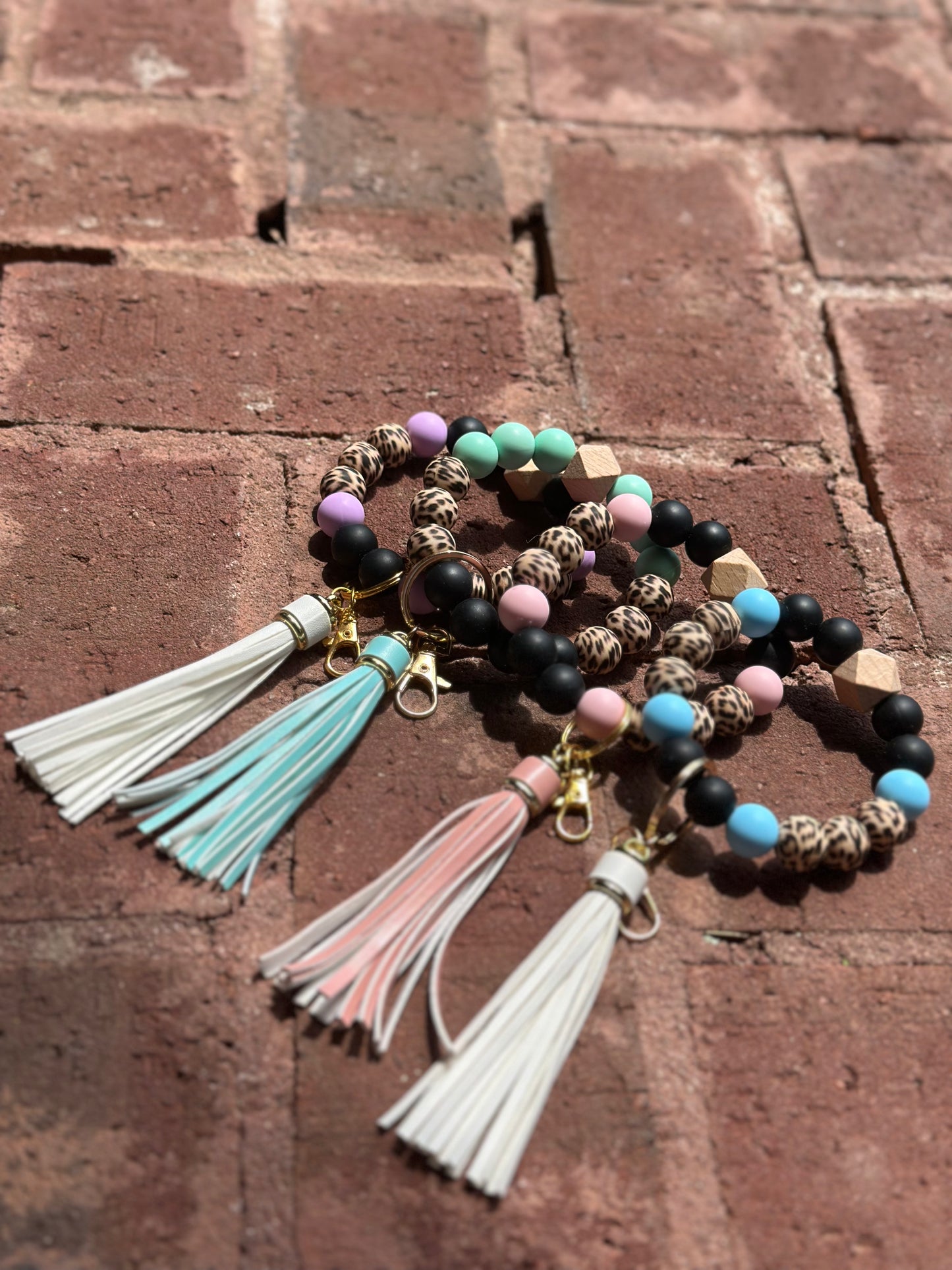 Silicone Beaded Wristlet Keychain | Colorblock Cheetah Print