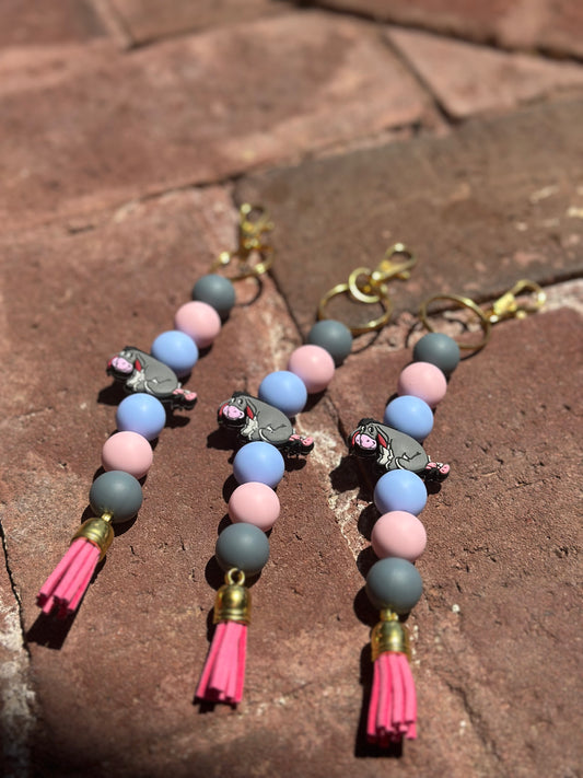 Silicone Beaded Keychain| Eeyore Blue Light Pink Standalone Keychain