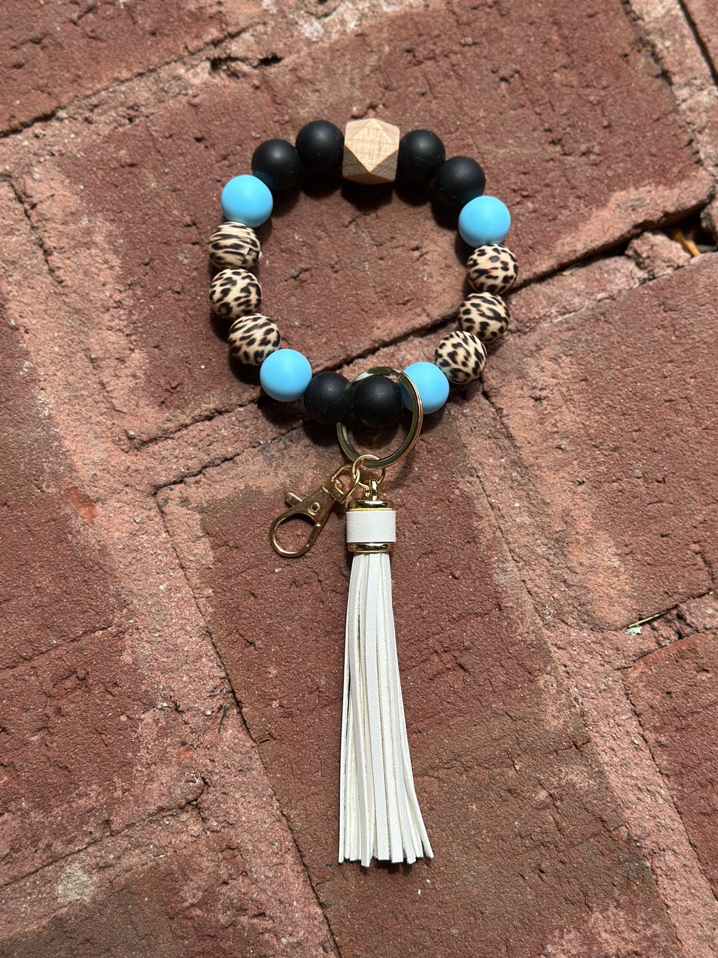 Silicone Beaded Wristlet Keychain | Colorblock Cheetah Print