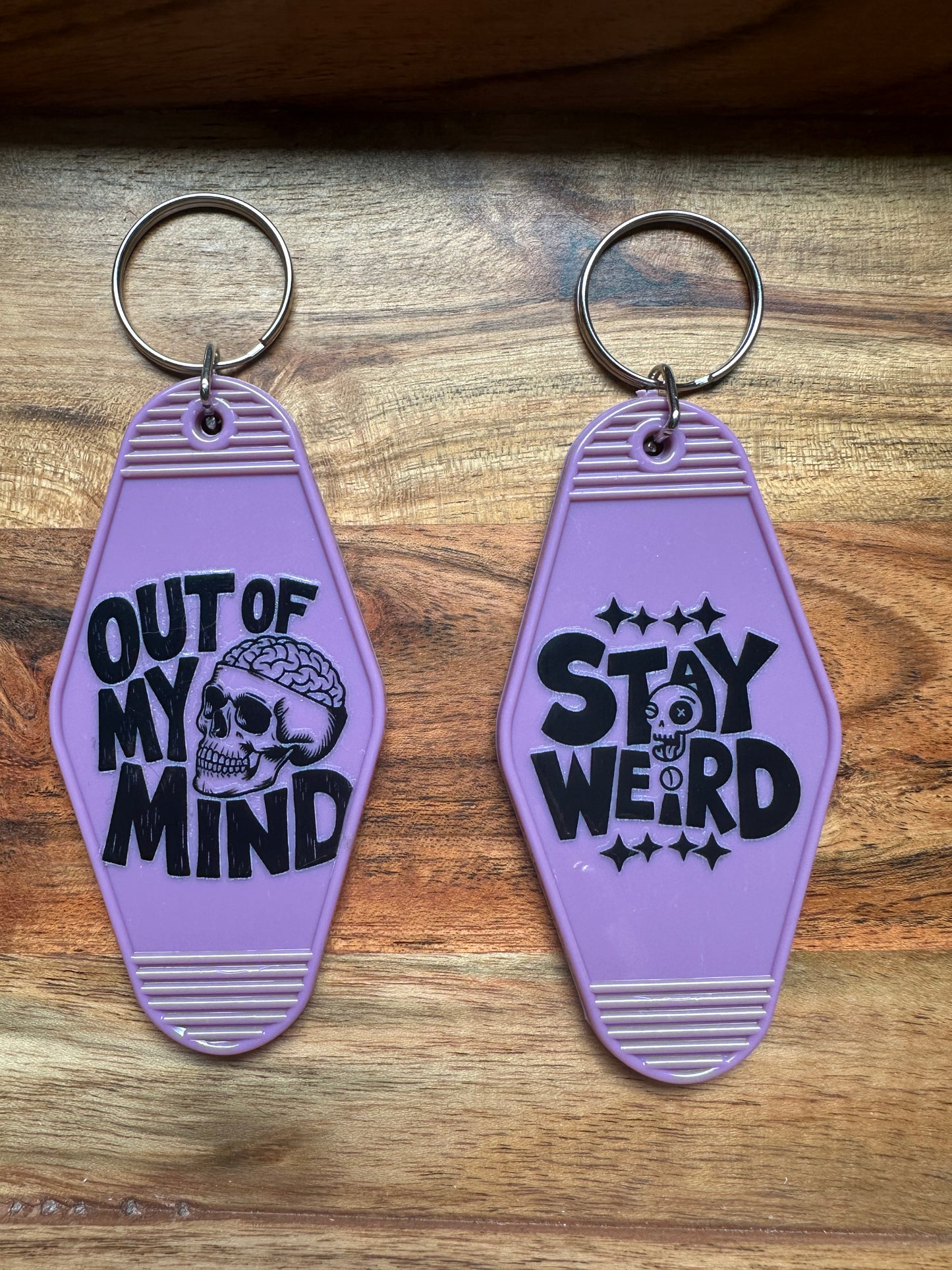 Motel Keychains- 'Stay Weird' Purple Skeleton Keychain