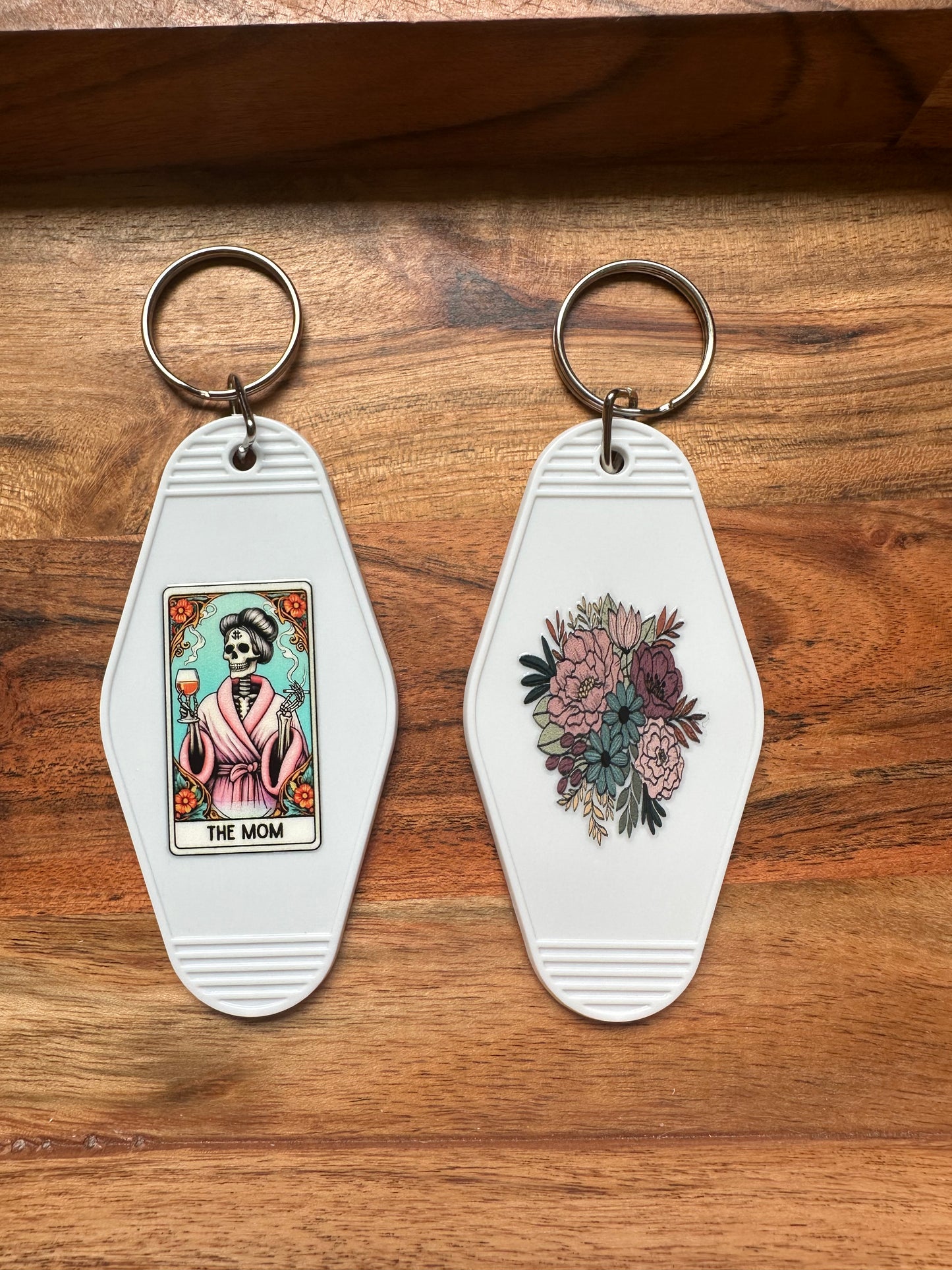 Motel Keychains- 'Deadly Destinies' Tarot Card Skeleton Keychains