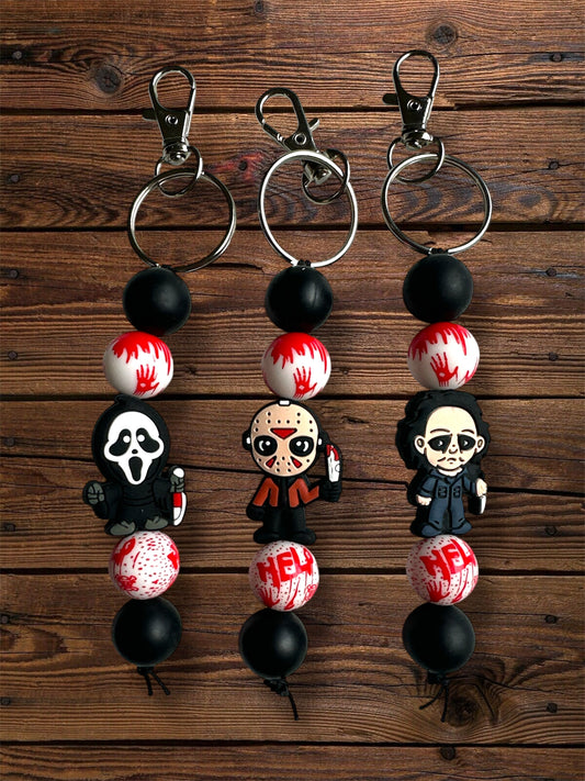 Halloween Silicone Beaded Keychain Stand Alone | Serial Killers Halloween Silicone Bead Keychain