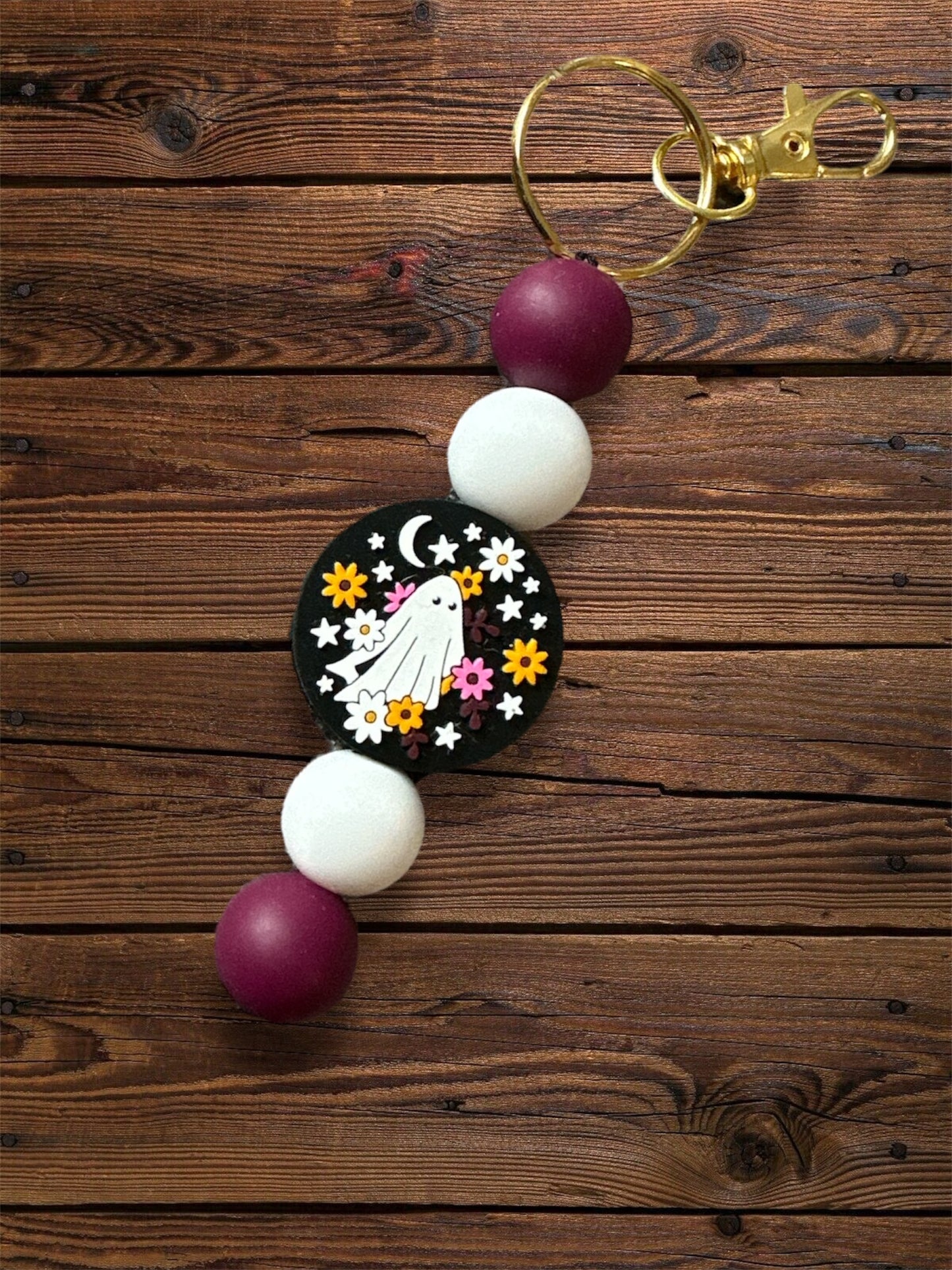Halloween Silicone Beaded Keychain Stand Alone + Wristlets | Halloween Ghost Fall Silicone Bead Keychain