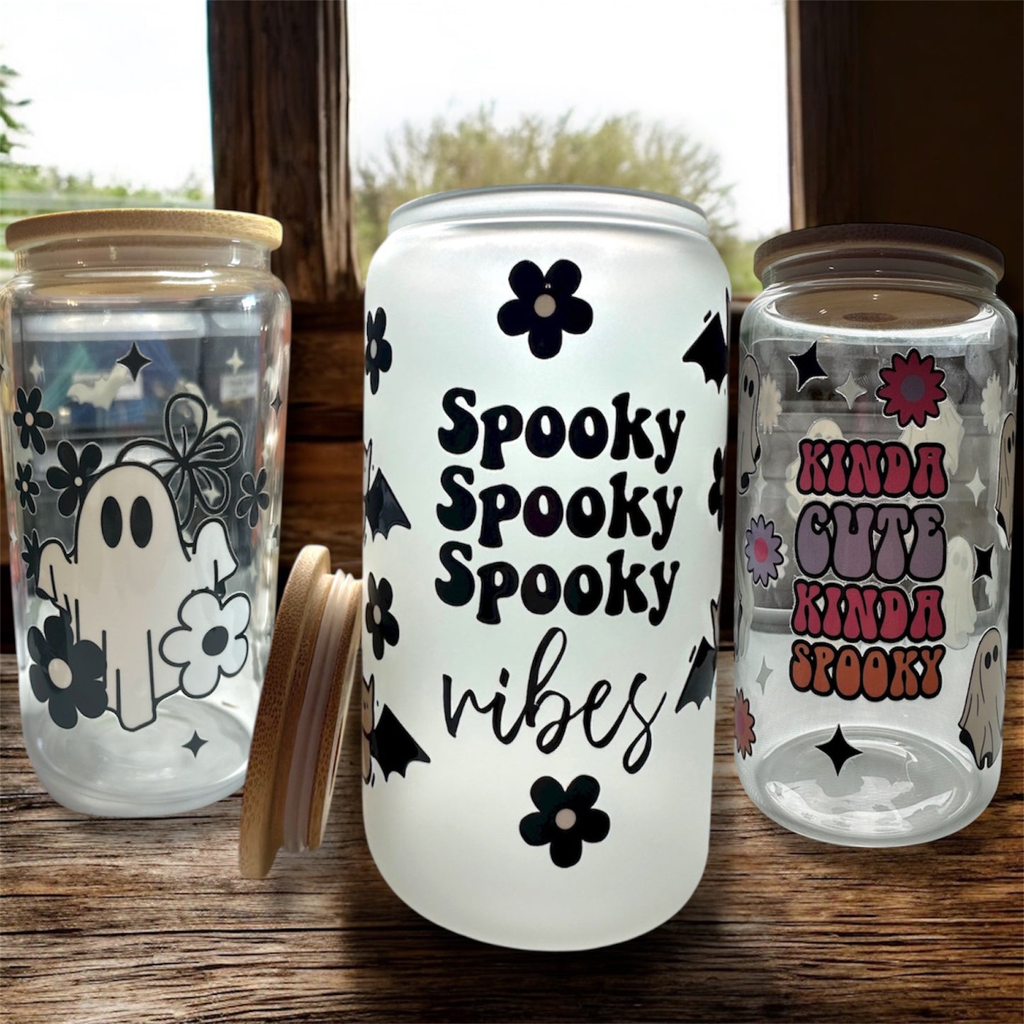 Handmade Libbey Glass 16 oz Glass Tumbler with Bamboo Lid & Straw| Frosted + Clear Glass Tumblers