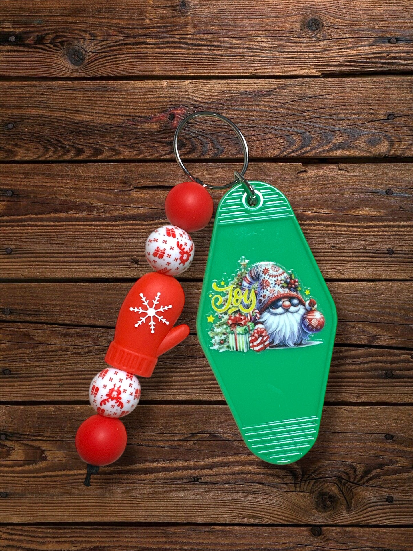 Motel Keychain with Silicone Beaded Accent – Retro Acrylic Key Tag with Bead Strand & Tassel | Cute Keychains for Bags, Gifts & Everyday Use | Multiple Designs Available