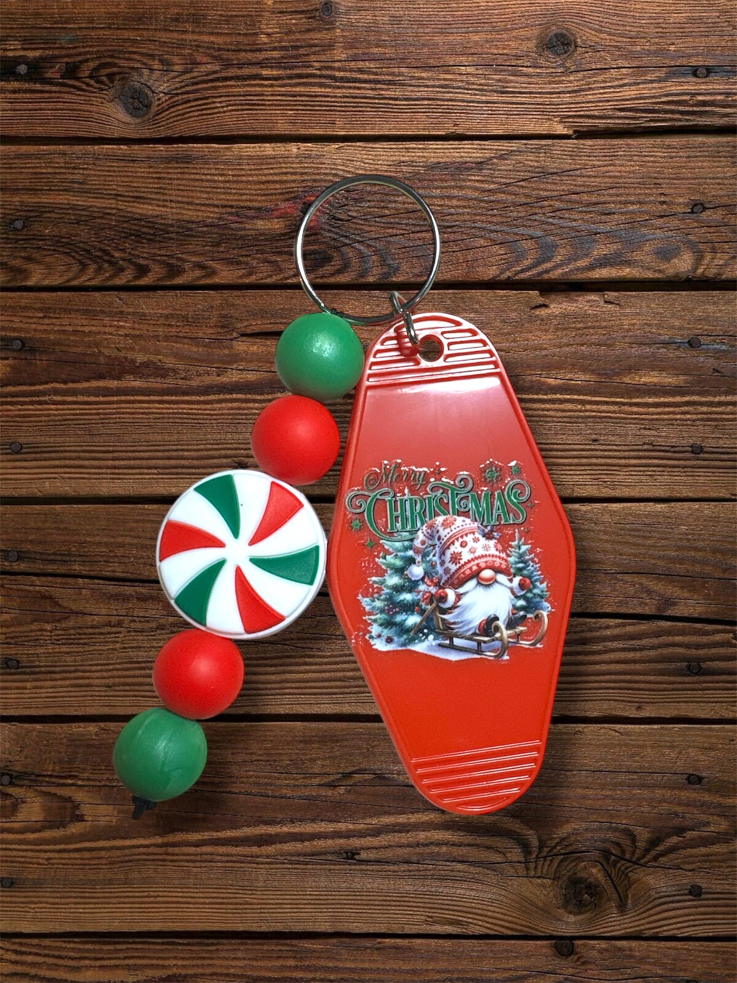 Motel Keychain with Silicone Beaded Accent – Retro Acrylic Key Tag with Bead Strand & Tassel | Cute Keychains for Bags, Gifts & Everyday Use | Multiple Designs Available