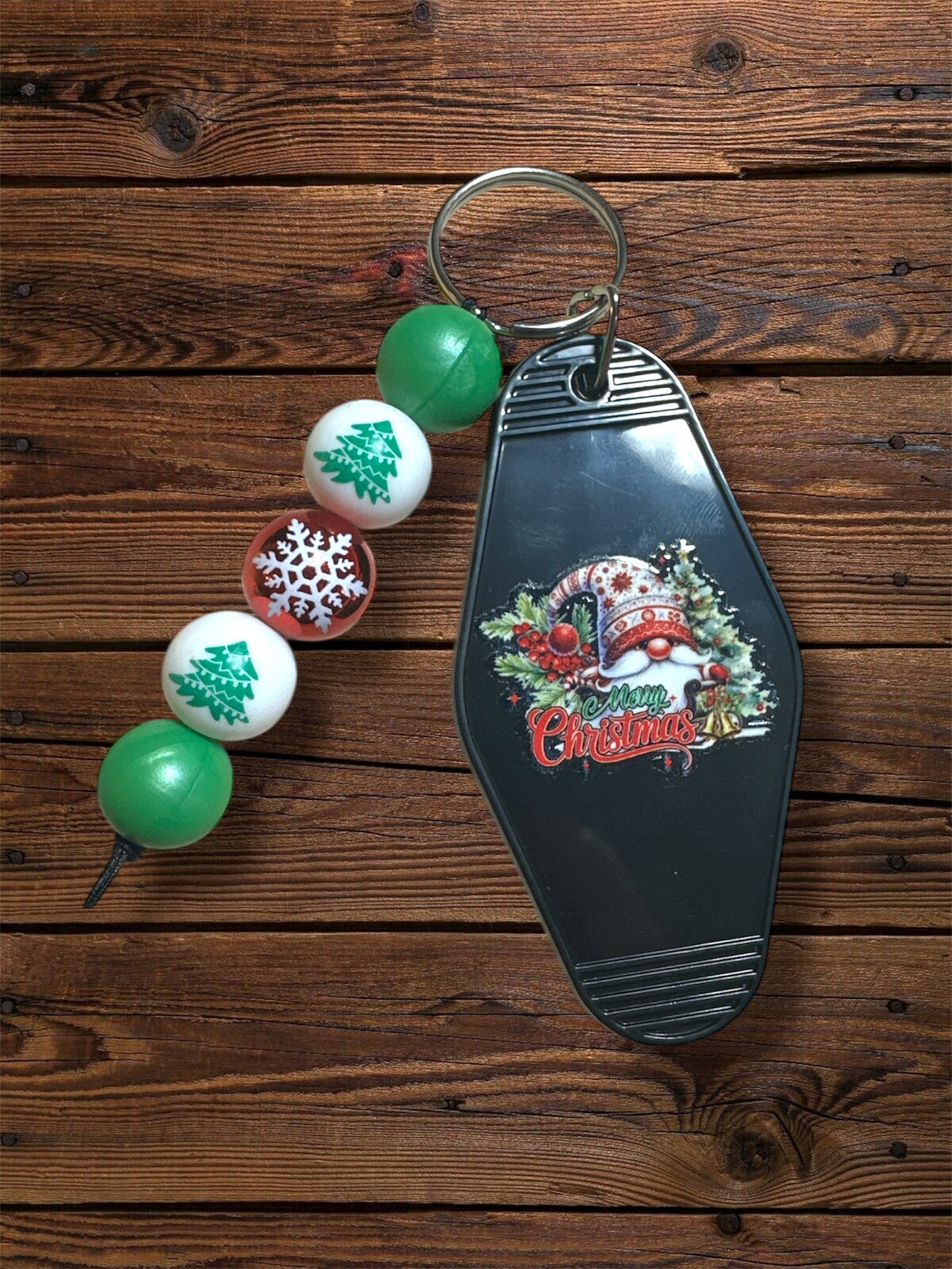 Motel Keychain with Silicone Beaded Accent – Retro Acrylic Key Tag with Bead Strand & Tassel | Cute Keychains for Bags, Gifts & Everyday Use | Multiple Designs Available