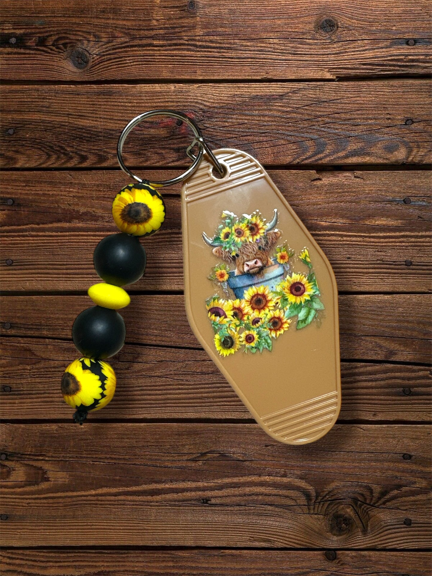 Motel Keychain with Silicone Beaded Accent – Retro Acrylic Key Tag with Bead Strand & Tassel | Cute Keychains for Bags, Gifts & Everyday Use | Multiple Designs Available
