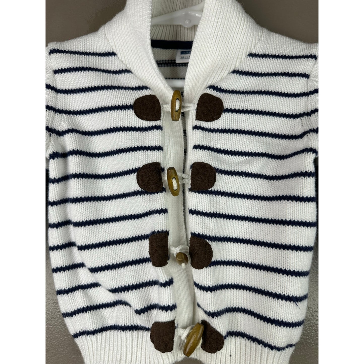 Boy’s Janie & Jack Thick Knit Long Sleeve White Blue Cardigan Size 12-18 Months