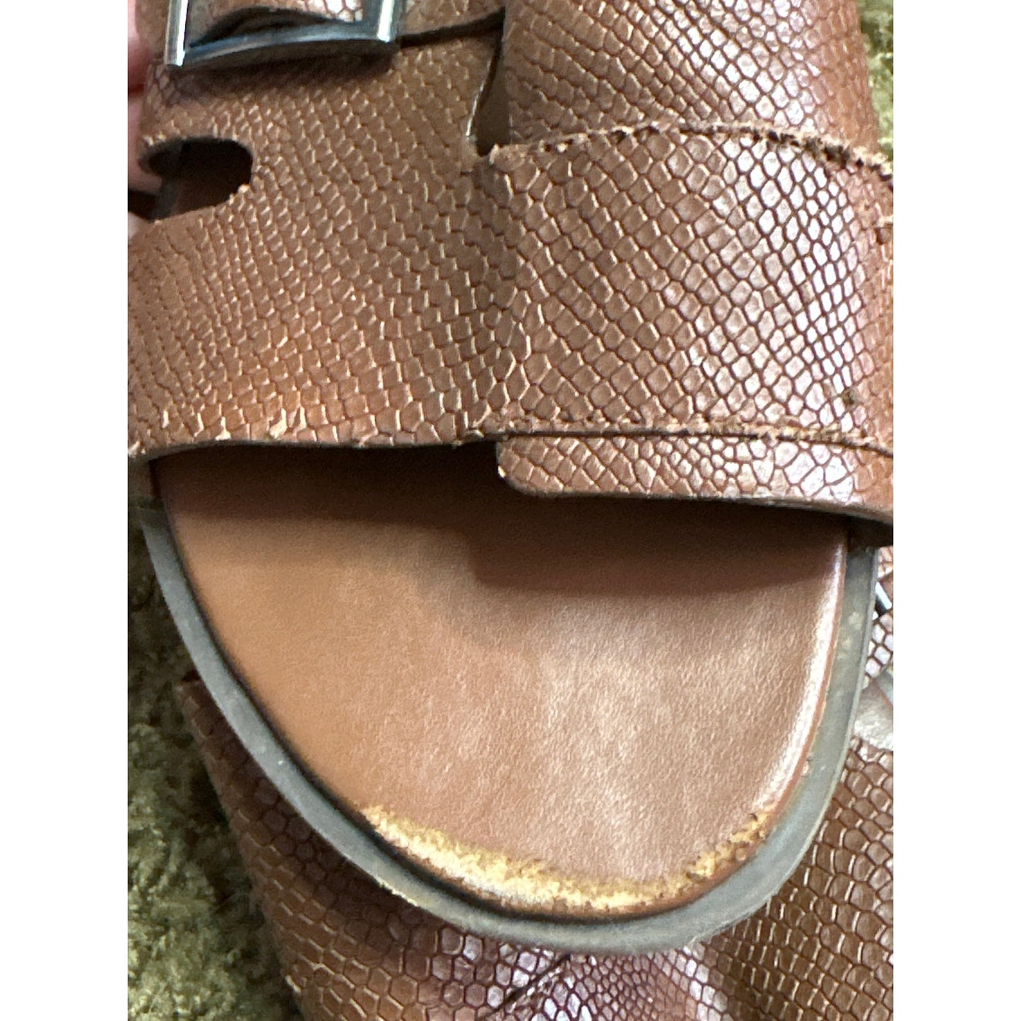 Naturalizer Faryn Brown Brazil Nut Leather Embossed Slip On Slide Sandal Size 10