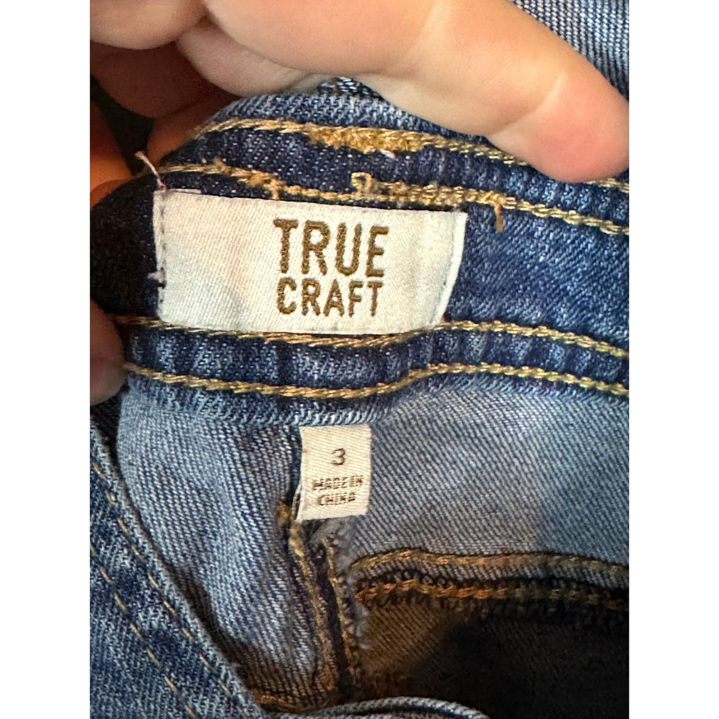 True Craft Blue Jean Denim Distressed Long Pants Adjustable Overall Bibs Size 3