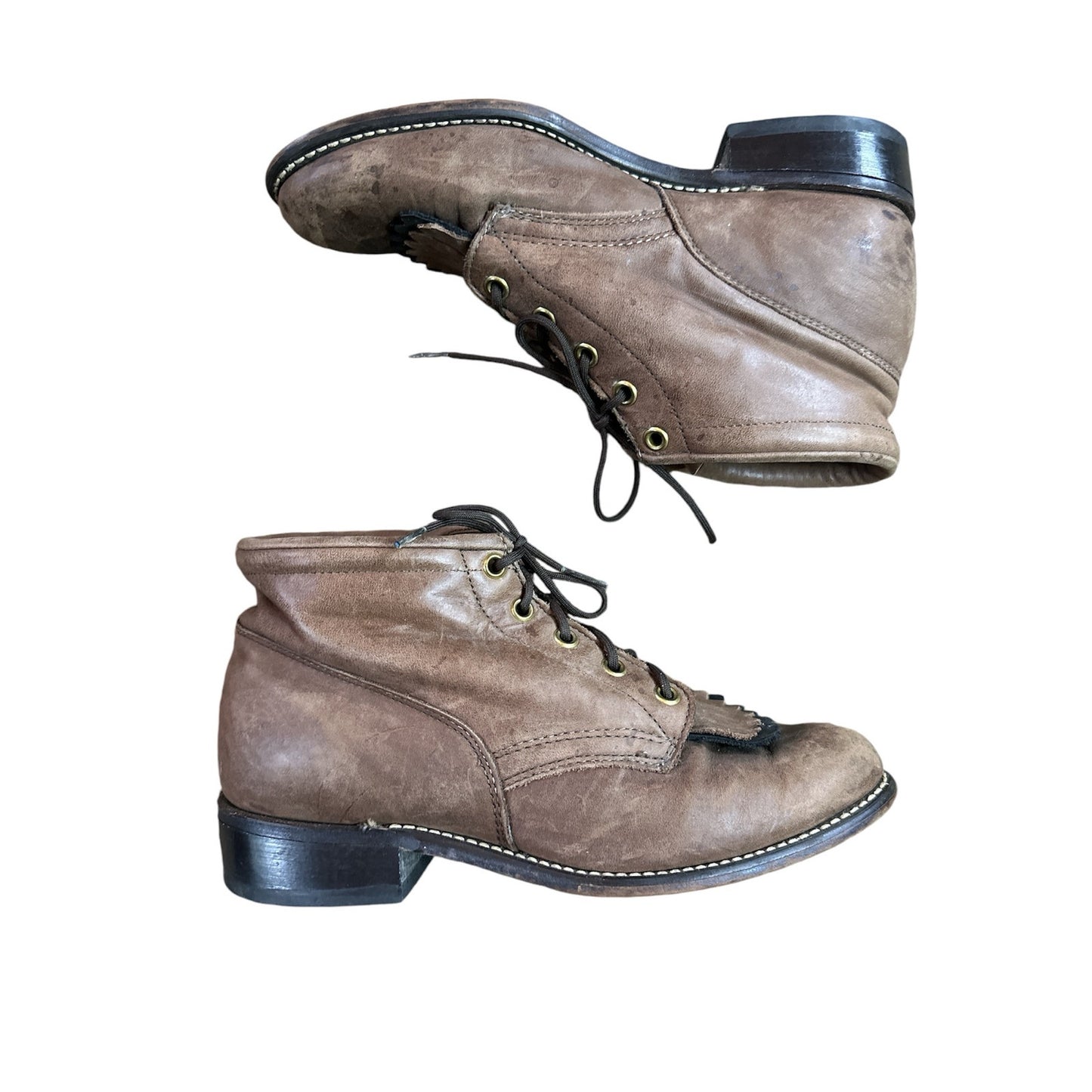 Vintage Women’s Laredo Brown Lace Up Kiltie Western Ankle Booties Size 7.5