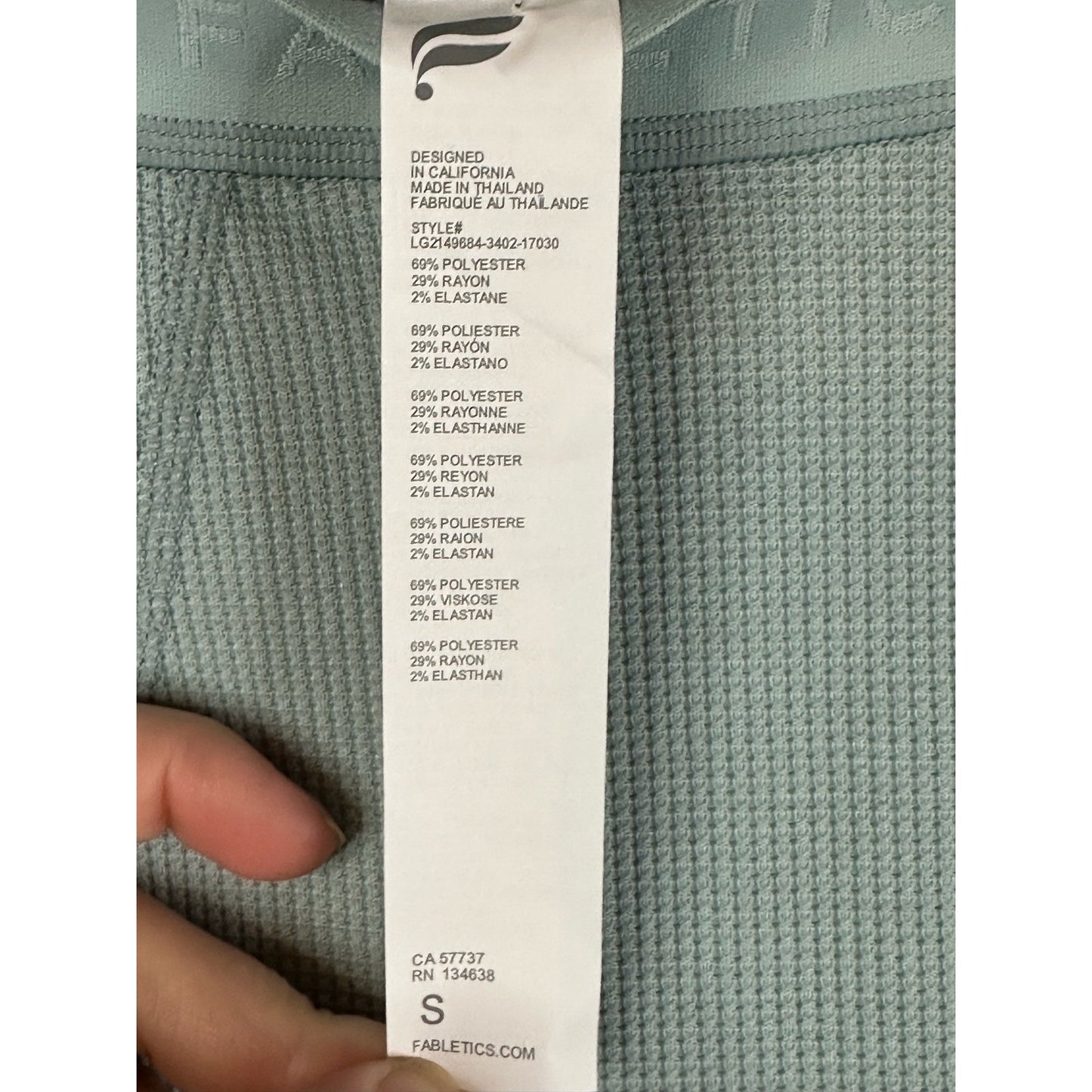 Fabletics Teal Long John’s Thermal Waffle Knit Leggings Underpants Size Small