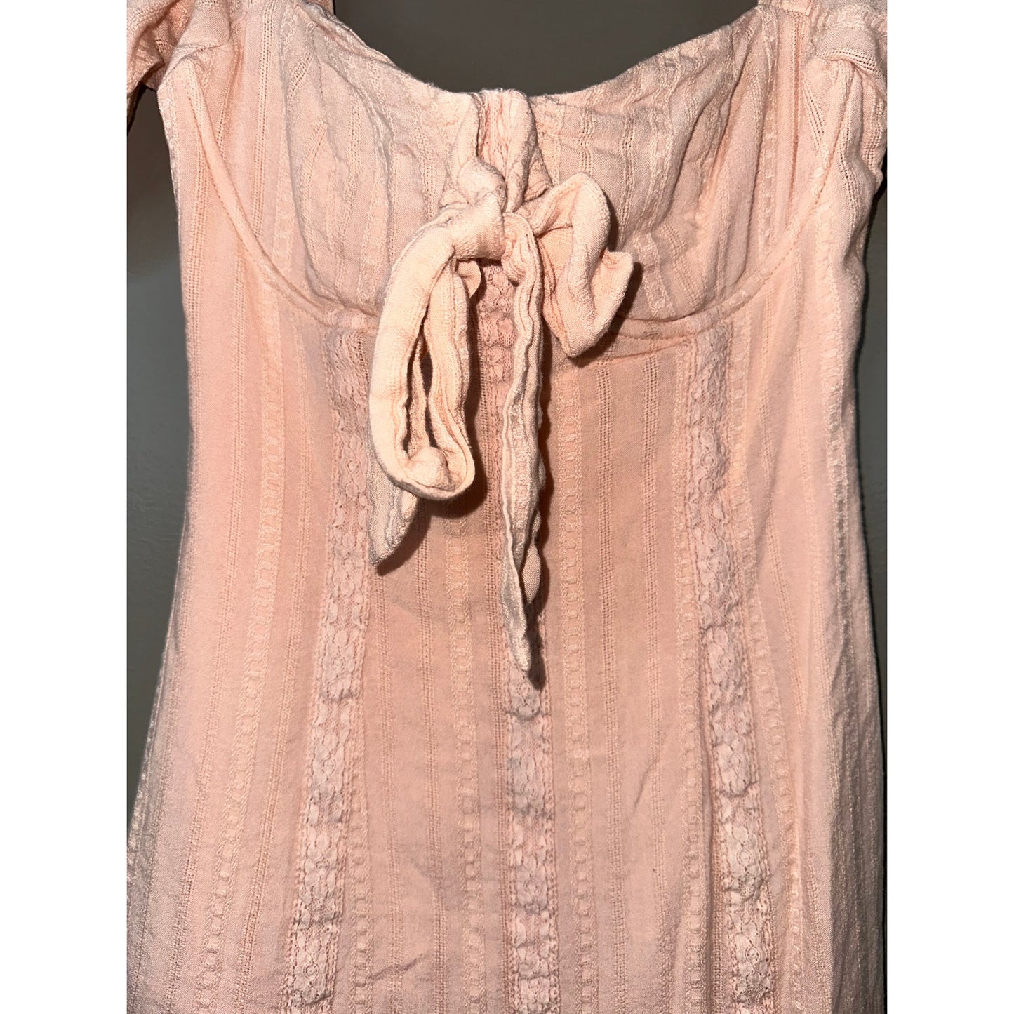Lulu’s Pink/ Peach Tie Detail Short Sleeve Off Shoulder Mini Dress Size Small